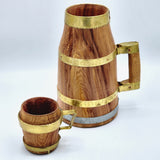 Moroccan Berber wooden water jar (pot) with brass rings and a handle, included Beer Mug, completely handmade