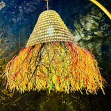 Handcrafted Braided Pendant Lamp in Natural Palm Fiber - Eco-Friendly Boho Lighting with Moroccan Flair