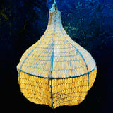 Braided Pendant Lamp in Natural Raphia Fiber - Handmade Moroccan Raffia Suspension Light