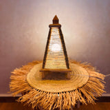 Handmade Moroccan Pyramid Straw Table Lamp - Boho Decor, Boho Lighting, Wooden Base Lamp, Eco-Friendly Lighting