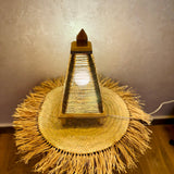 Handmade Moroccan Pyramid Straw Table Lamp - Boho Decor, Boho Lighting, Wooden Base Lamp, Eco-Friendly Lighting