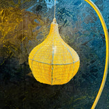 Braided Pendant Lamp in Natural Raphia Fiber - Handmade Moroccan Raffia Suspension Light